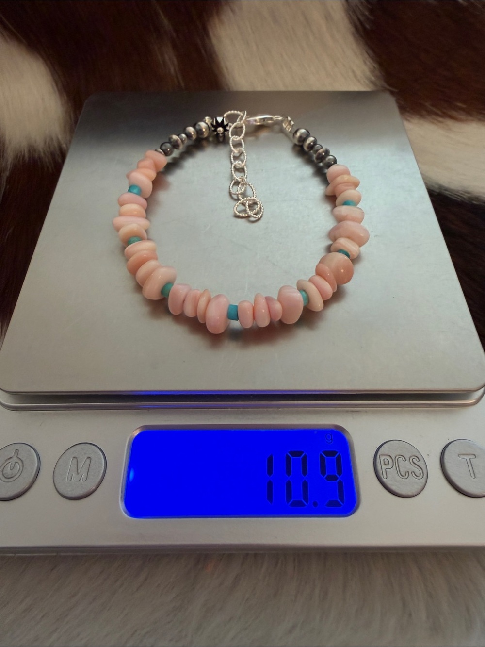 ❤️ 925 Navajo Desert Pearls Saucers Pink Conch Kingman Turquoise Bracelet Charm - Picture 7 of 11